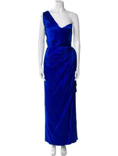 Pre-owned Reem Acra Silk Long Dress In Blue