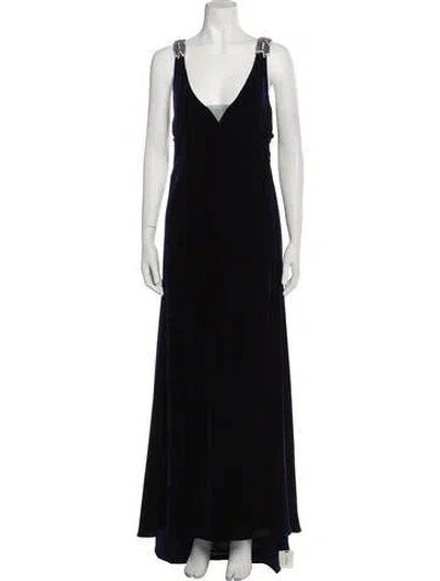 Pre-owned Reem Acra Silk Long Dress In Blue