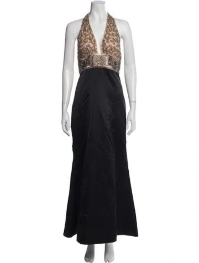 Pre-owned Reem Acra Silk Long Dress In Blue
