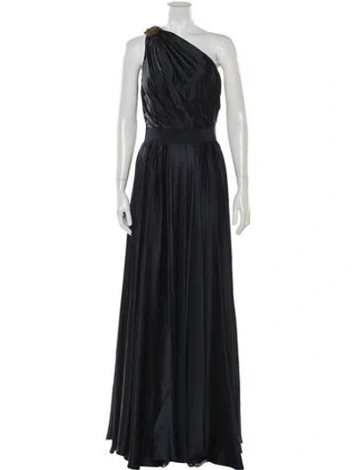 Pre-owned Reem Acra Silk Long Dress In Blue