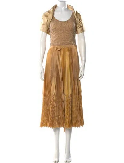 Pre-owned Reem Acra Silk Long Dress In Gold