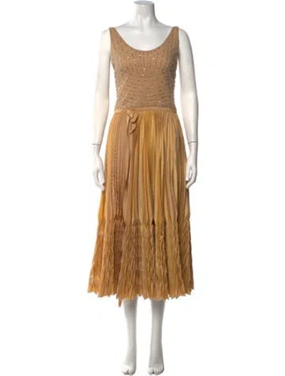 Pre-owned Reem Acra Silk Long Dress In Gold