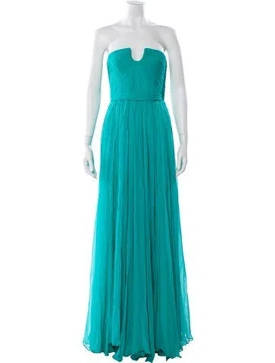 Pre-owned Reem Acra Silk Long Dress In Green