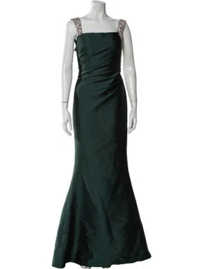 Pre-owned Reem Acra Silk Long Dress In Green