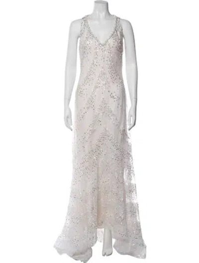 Pre-owned Reem Acra Silk Long Dress In Multi