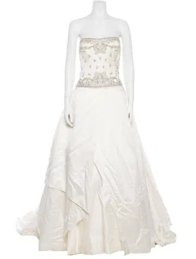 Pre-owned Reem Acra Silk Long Dress In Neutral