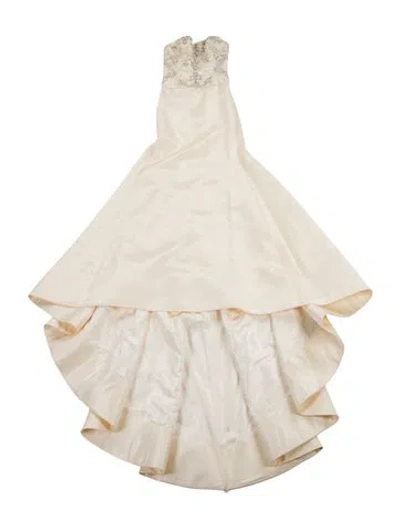 Pre-owned Reem Acra Silk Long Dress In Neutral