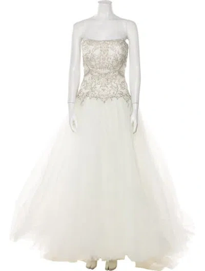 Pre-owned Reem Acra Silk Long Dress In Neutral