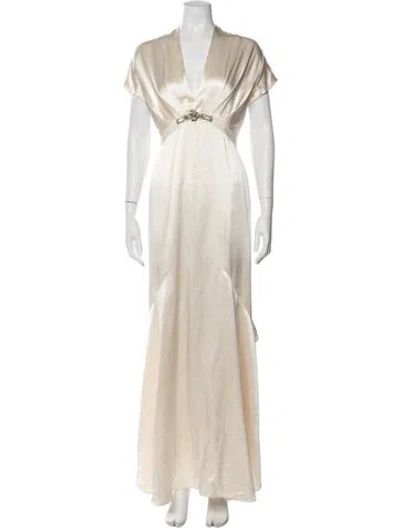 Pre-owned Reem Acra Silk Long Dress In Neutral