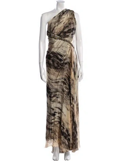 Pre-owned Reem Acra Silk Long Dress In Neutral
