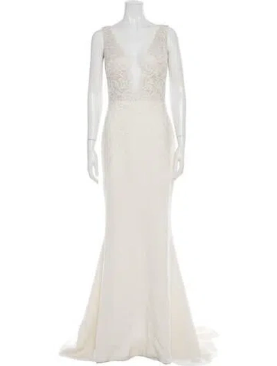 Pre-owned Reem Acra Silk Long Dress In Neutral