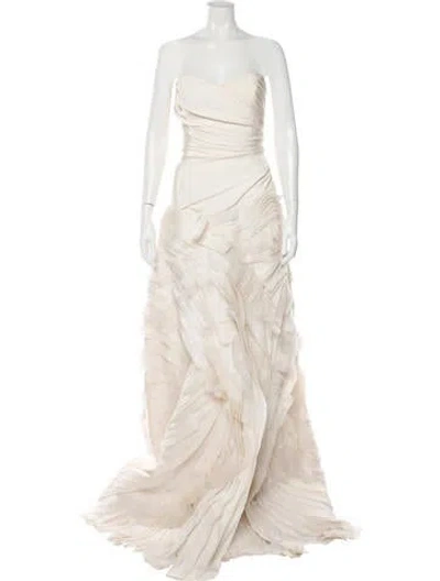 Pre-owned Reem Acra Silk Long Dress In Neutral