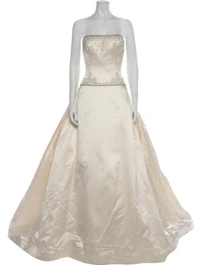 Pre-owned Reem Acra Silk Long Dress In Neutral