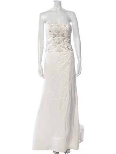 Pre-owned Reem Acra Silk Long Dress In Neutrals