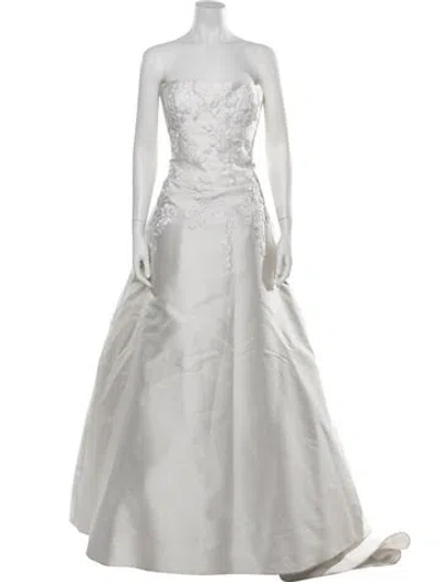 Pre-owned Reem Acra Silk Long Dress In Neutrals