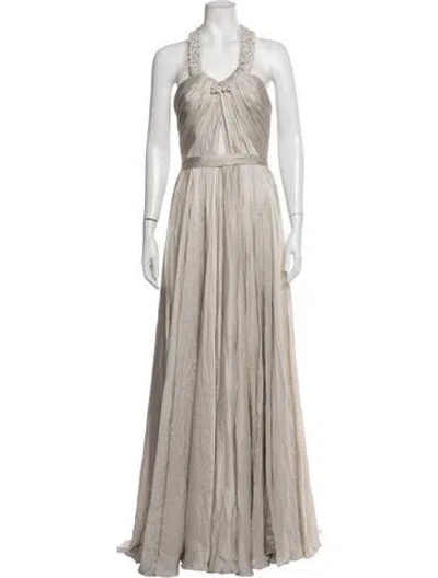 Pre-owned Reem Acra Silk Long Dress In Neutrals