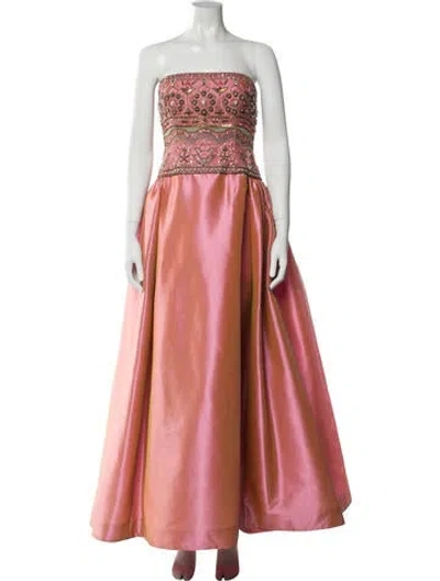 Pre-owned Reem Acra Silk Long Dress In Pink
