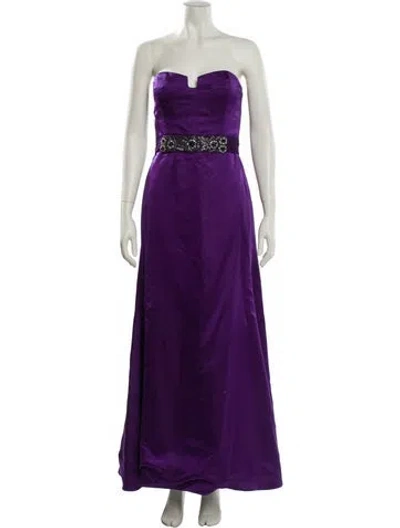 Pre-owned Reem Acra Silk Long Dress In Purple
