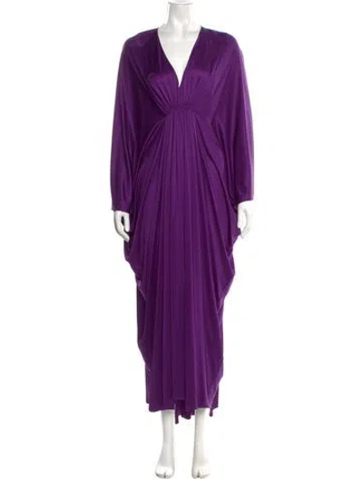 Pre-owned Reem Acra Silk Long Dress In Purple
