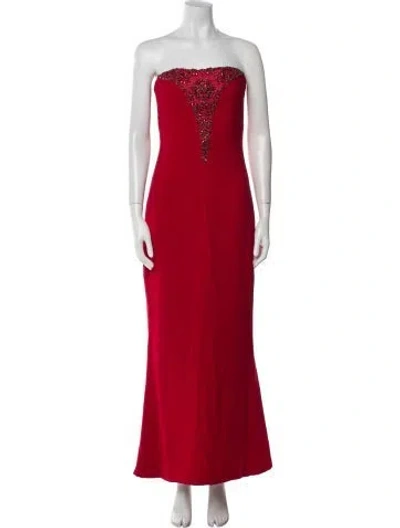 Pre-owned Reem Acra Silk Long Dress In Red