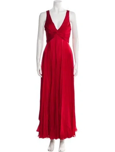 Pre-owned Reem Acra Silk Long Dress In Red