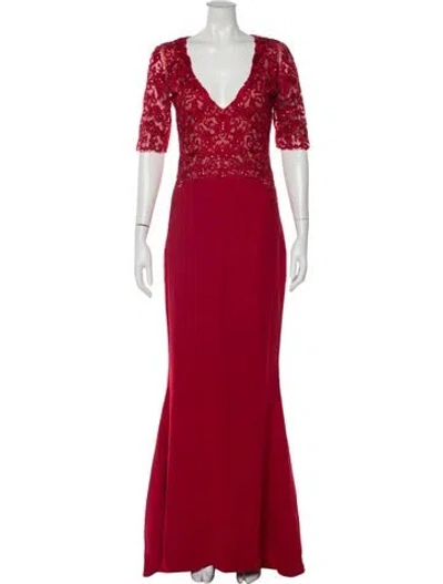 Pre-owned Reem Acra Silk Long Dress In Red