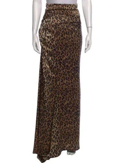 Pre-owned Reem Acra Silk Long Skirt In Brown