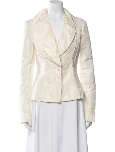 Pre-owned Reem Acra Silk Long Sleeve Button-up Top In Neutrals