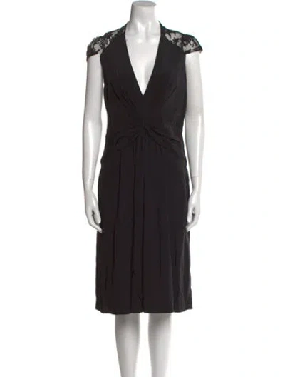 Pre-owned Reem Acra Silk Midi Length Dress In Black