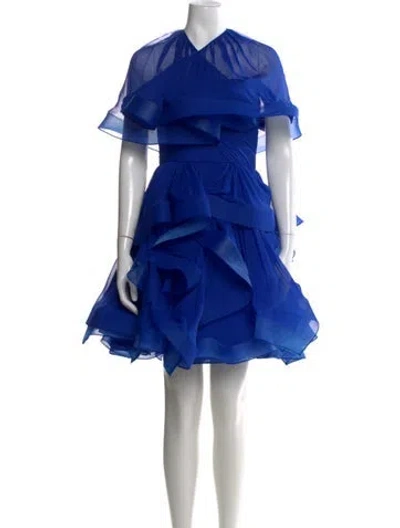 Pre-owned Reem Acra Silk Mini Dress In Blue