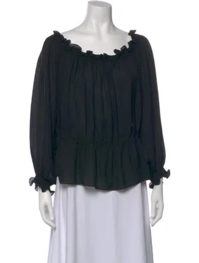 Pre-owned Reem Acra Silk Off-the-shoulder Blouse In Black