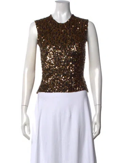 Pre-owned Reem Acra Silk Patterned Top In Gold