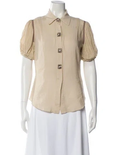 Pre-owned Reem Acra Silk Short Sleeve Blouse In Neutral