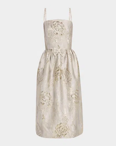 Reem Acra Sleeveless Brocade Midi Cocktail Dress In Gray