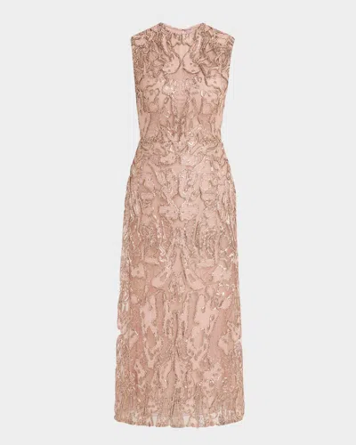 Reem Acra Sleeveless Jewel Neck A Line Midi Dress In Nude