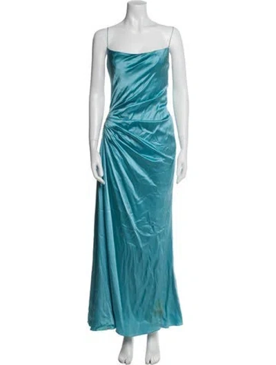 Pre-owned Reem Acra Square Neckline Long Dress In Blue