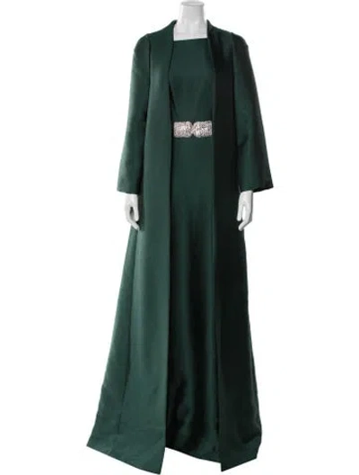 Pre-owned Reem Acra Square Neckline Long Dress In Green
