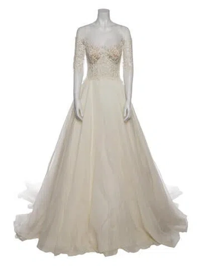 Pre-owned Reem Acra Square Neckline Long Dress In Neutral