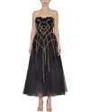 Reem Acra Strapless Beaded Tulle Cocktail Dress In Black