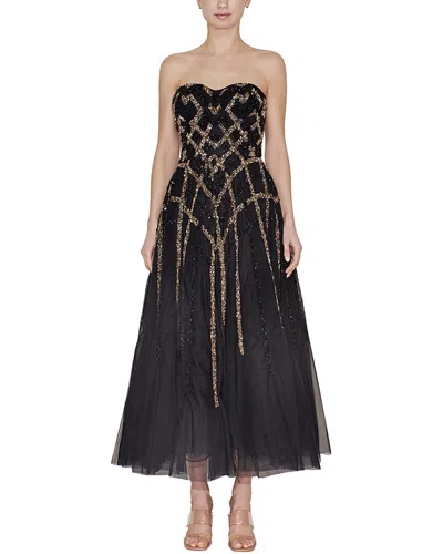 Reem Acra Strapless Beaded Tulle Cocktail Dress In Black