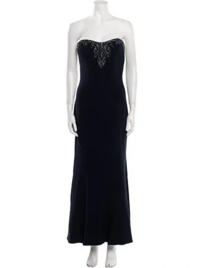 Pre-owned Reem Acra Strapless Long Dress In Blue
