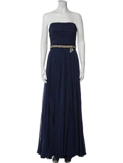 Pre-owned Reem Acra Strapless Long Dress In Blue