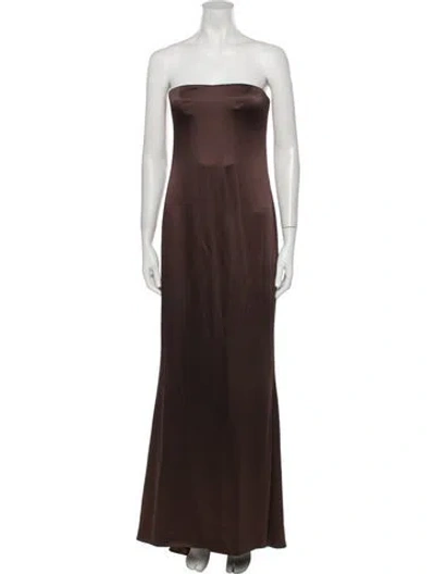 Pre-owned Reem Acra Strapless Long Dress In Brown