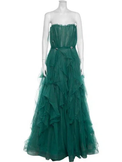 Pre-owned Reem Acra Strapless Long Dress In Green