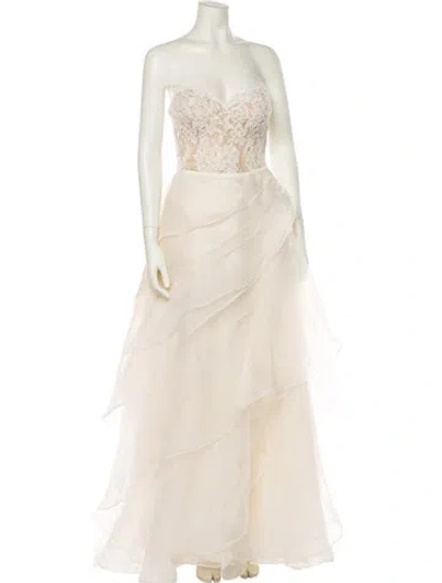 Pre-owned Reem Acra Strapless Long Dress In Neutral