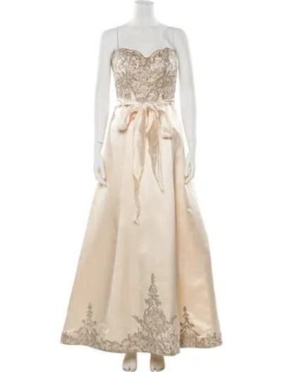 Pre-owned Reem Acra Strapless Long Dress In Neutral