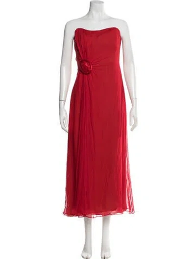 Pre-owned Reem Acra Strapless Long Dress In Red