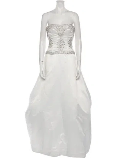 Pre-owned Reem Acra Strapless Long Dress In White