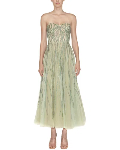 Reem Acra Strapless Tea-length Dress In Green