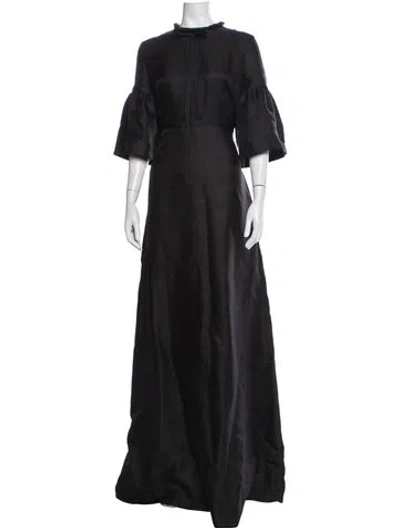 Pre-owned Reem Acra Tie Neck Long Dress In Black